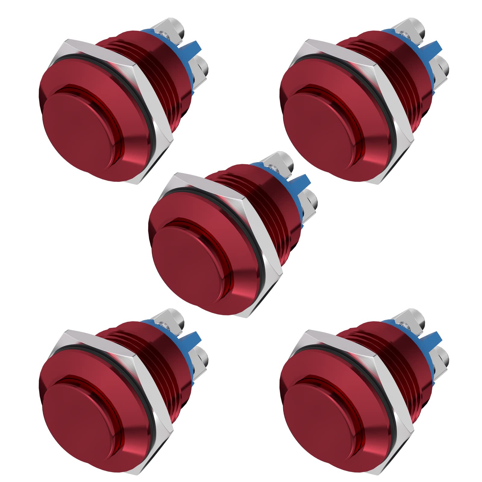 APIELE 16MM Momentary Push Button Switch 16mm Momentary Push Button Switch High Round Cap Waterproof Aluminum Shell High Flush Screw Terminals 250V AC