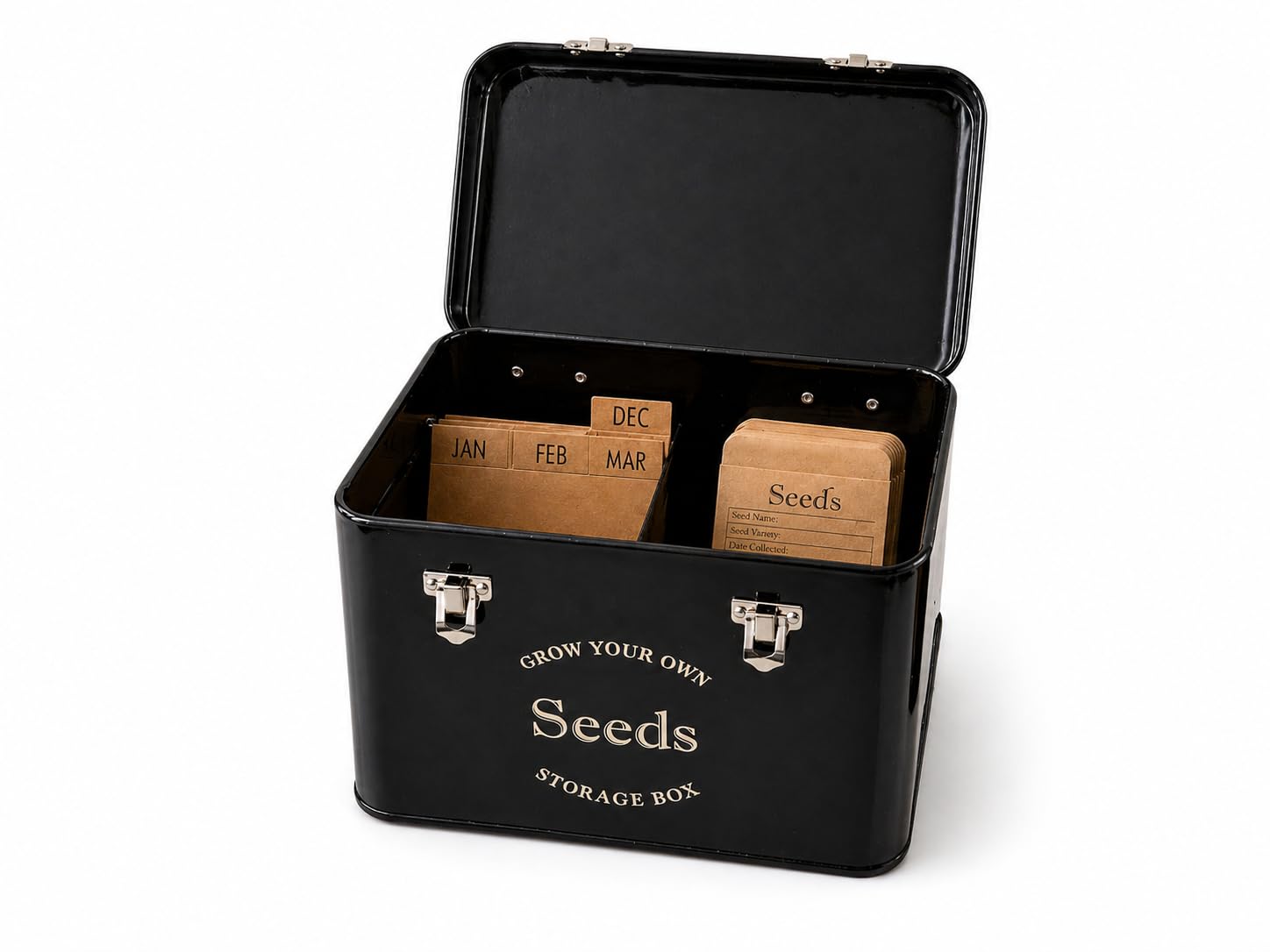 Gardening Naturally Midnight Black Seed Packet Storage Tin Black With Free Dividers And Seed Envelopes