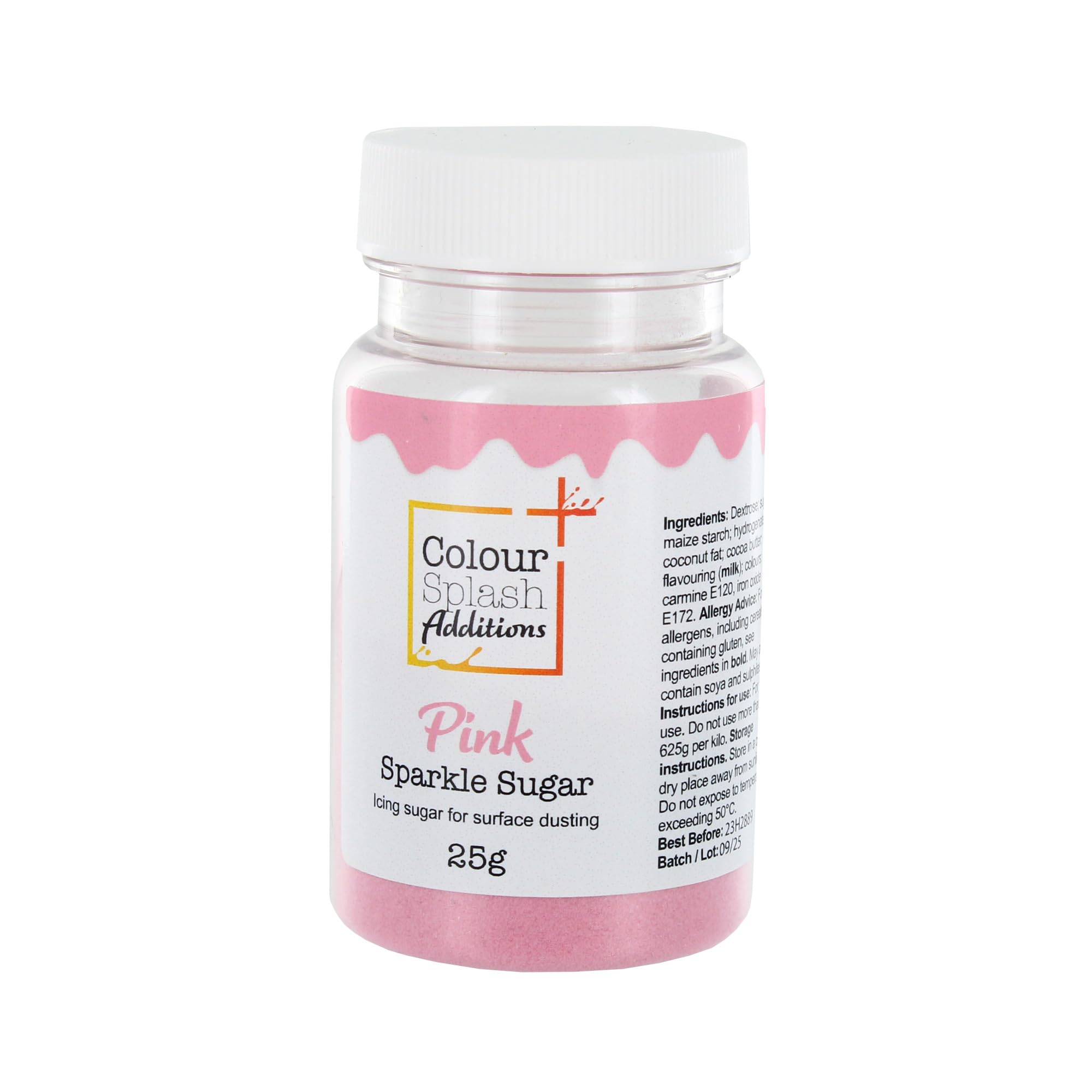 Colour Splash Additions Pink Sparkle Sugar, Coloured Icing Sugar For Cake Decorating, Sprinkle On Sponge Cakes, Icing, Cookies, Doughnuts, Chocolates & More - 25g