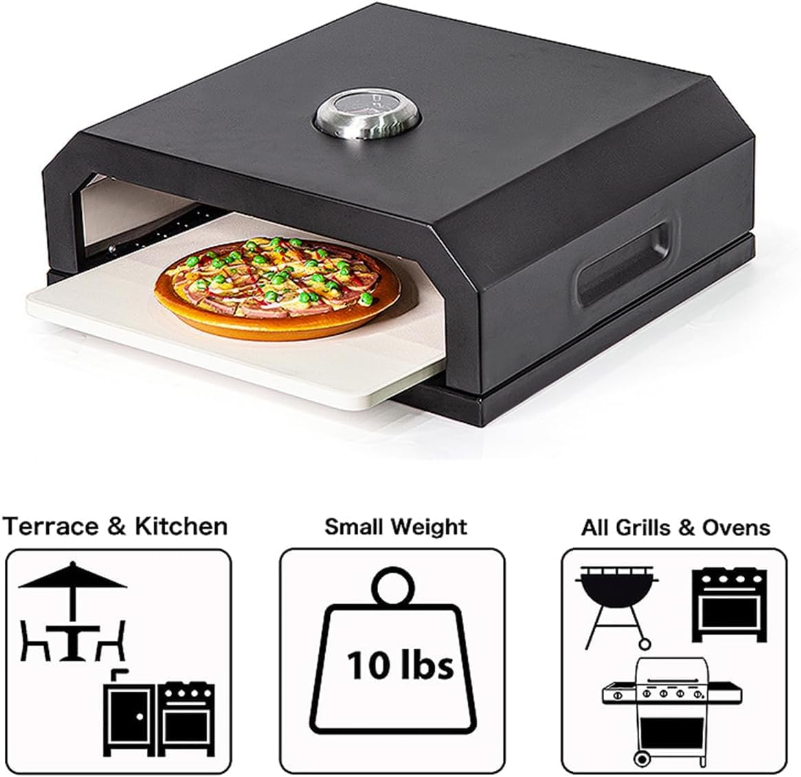 Forno a legna per pizza con termometro, barbecue all'aperto, forno per pizza portatile, per campeggio, adatto per forni a gas/elettrico/carbone