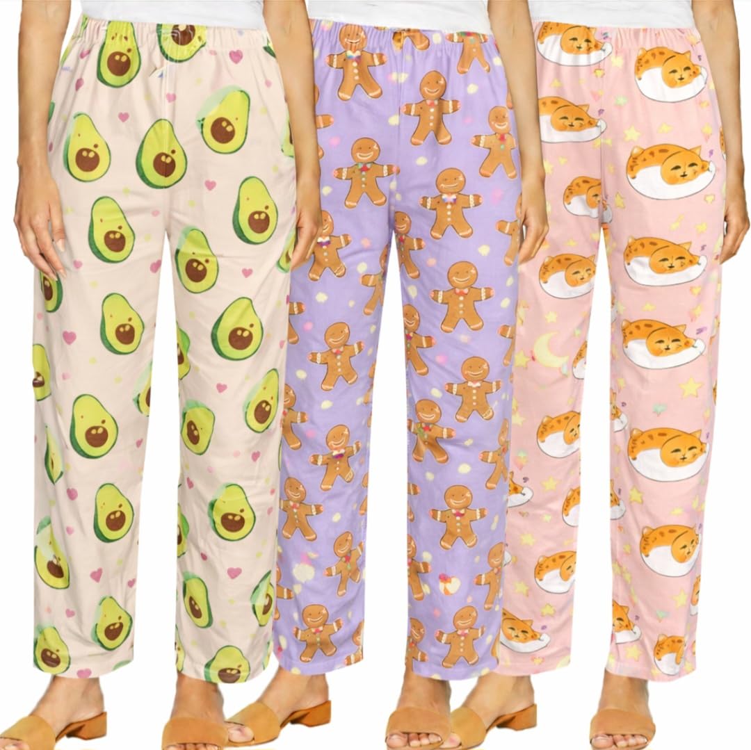 Womens Track Pant Lower Fully Stretchable Free Size Cotton Printed Pyjama/Lounge Wear –Soft Cotton Night Wear for Women(Pack of 3 Pcs),Prints May Vary, (Assorted Pyjama)-image-35