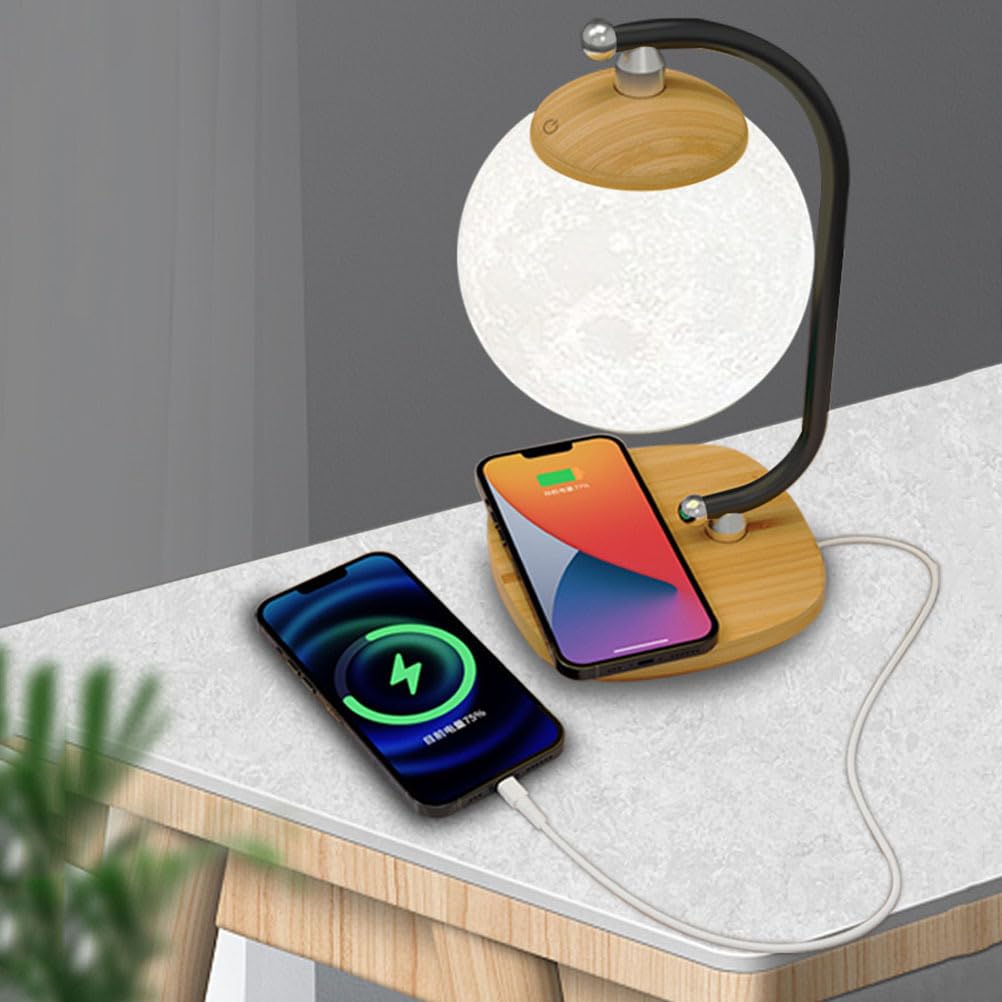 AoLa Lampa stołowa LED 3D Moon z funkcją ładowania Lampa nocna dotykowa do wnętrz 4 kolory Nowoczesna kula z bezprzewodową ładowarką i ładowaniem USB Lampa stołowa Dekoracja stołu Lampka nocna