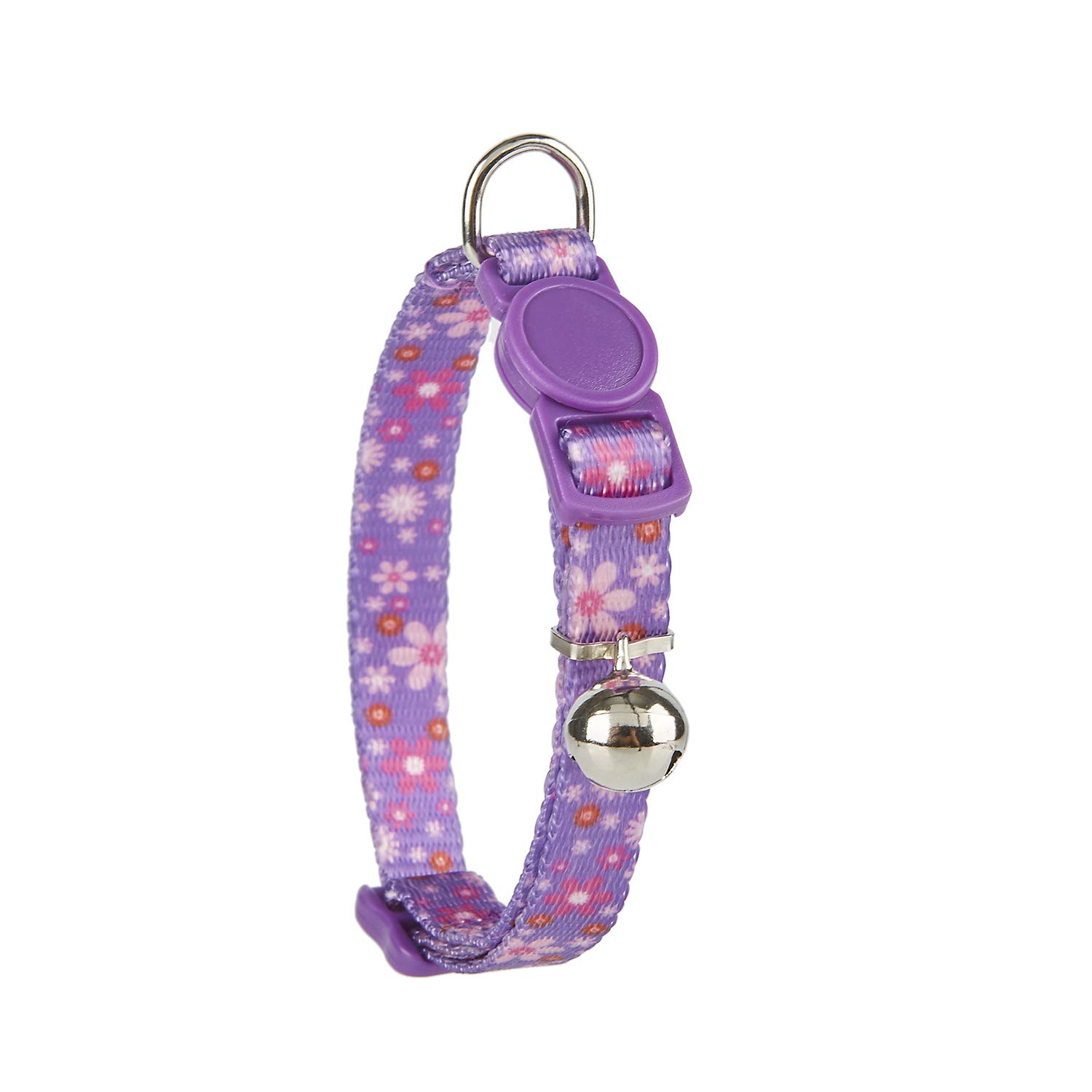 YUDOTE Cat Collars Pack of 2, Colorful Printed Basic Strong Girls Cat Collar Quick Release with Removeable Bell, Pink Purple — view 4