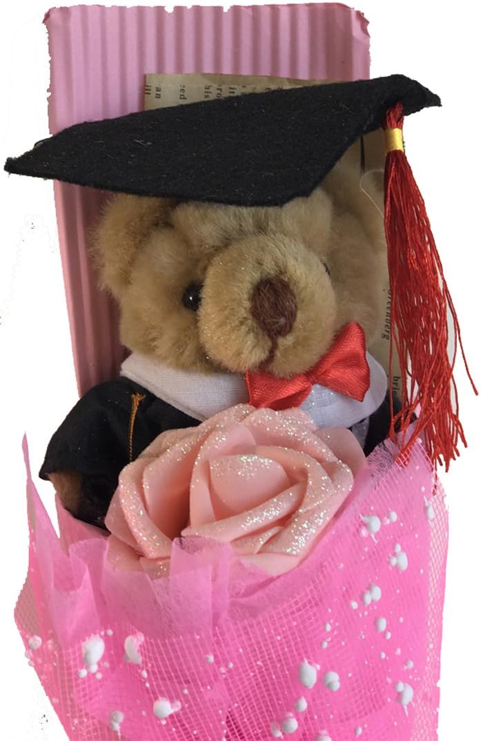 Graduation Teddy Bear Flower Bouquet (Pink)