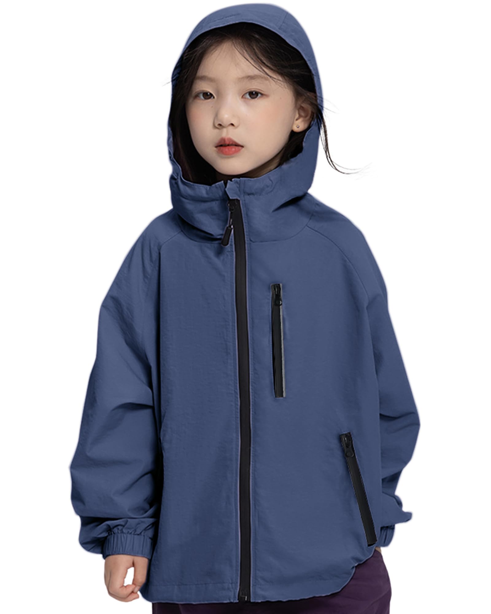 Rolanko Veste Imperméable à Capuche pour Filles, Manteau de Pluie Léger Coupe-vent Vêtements de Pluie pour Garçons de 7 à 14 Ans