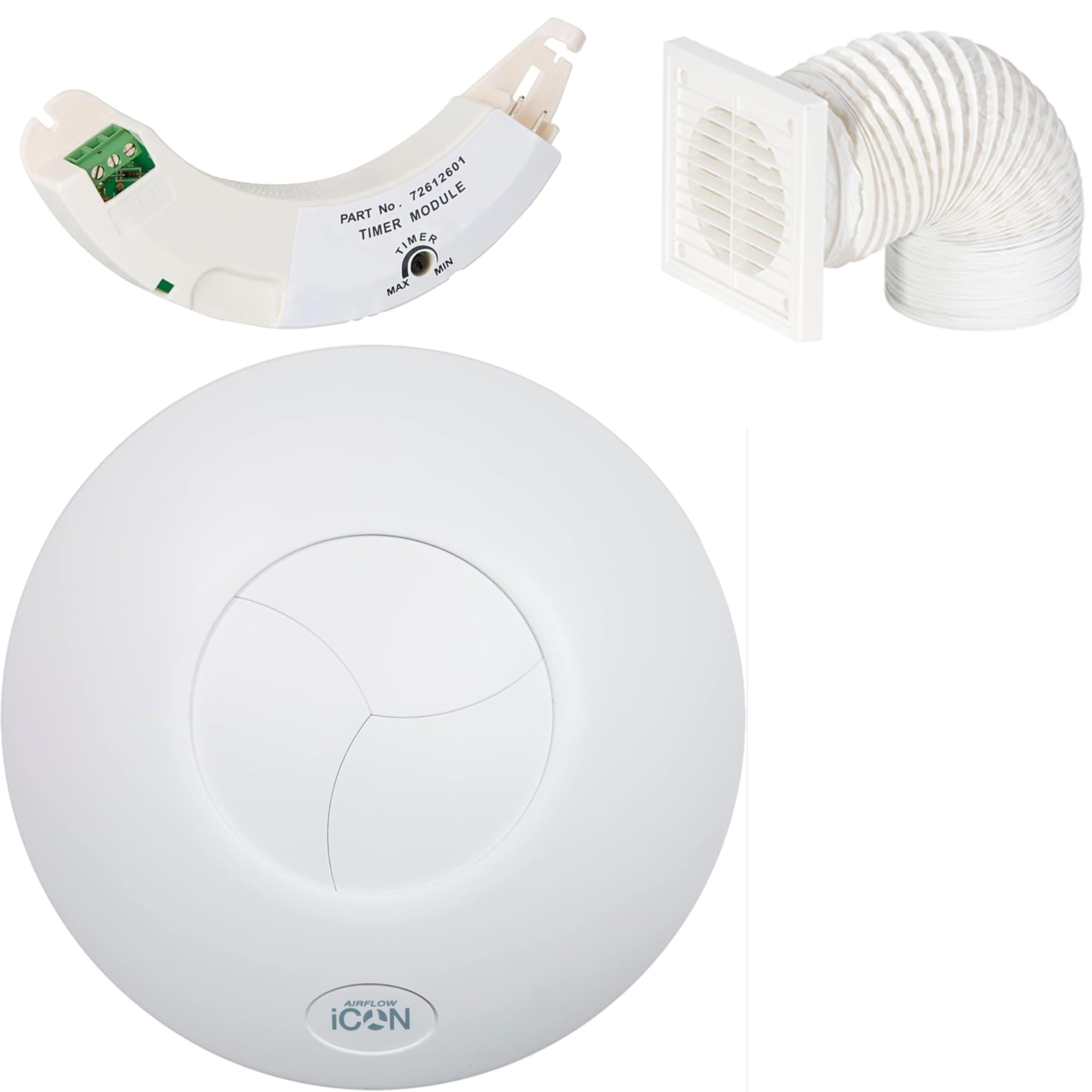 AirflowiCON 15 Timer Extractor Fan Kit - 100mm/4 - Comes with Timer Module, White Grille, PVC Hose - 19 l/s, 9.7W Energy Efficient, 3-Year Warranty