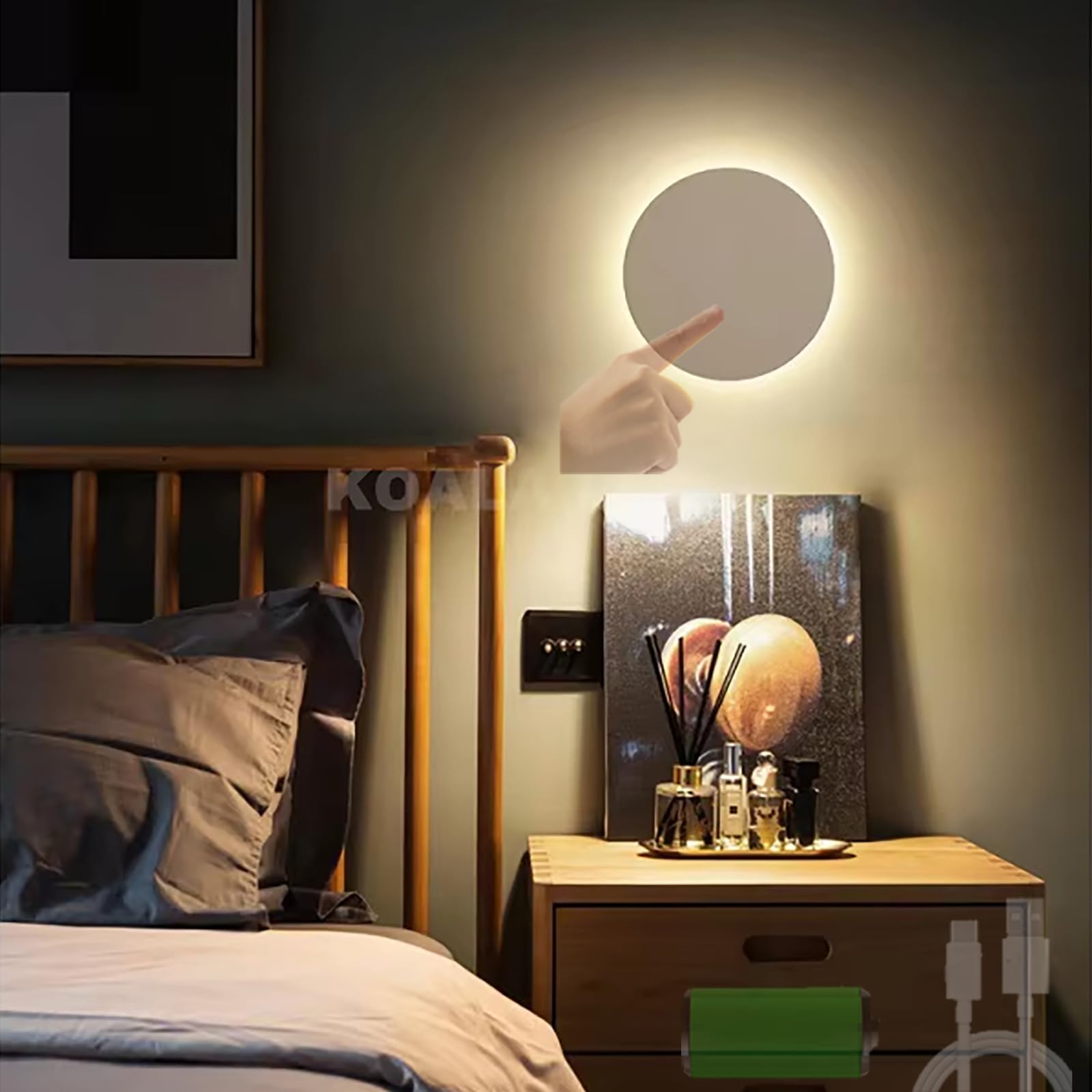 Applique Lampada Doppio LED Da Parete A Batteria Ricaricabile USB Controllo Touch O Telecomando 3 Temperature Cct Rotazione Di 360 Nero 82878078