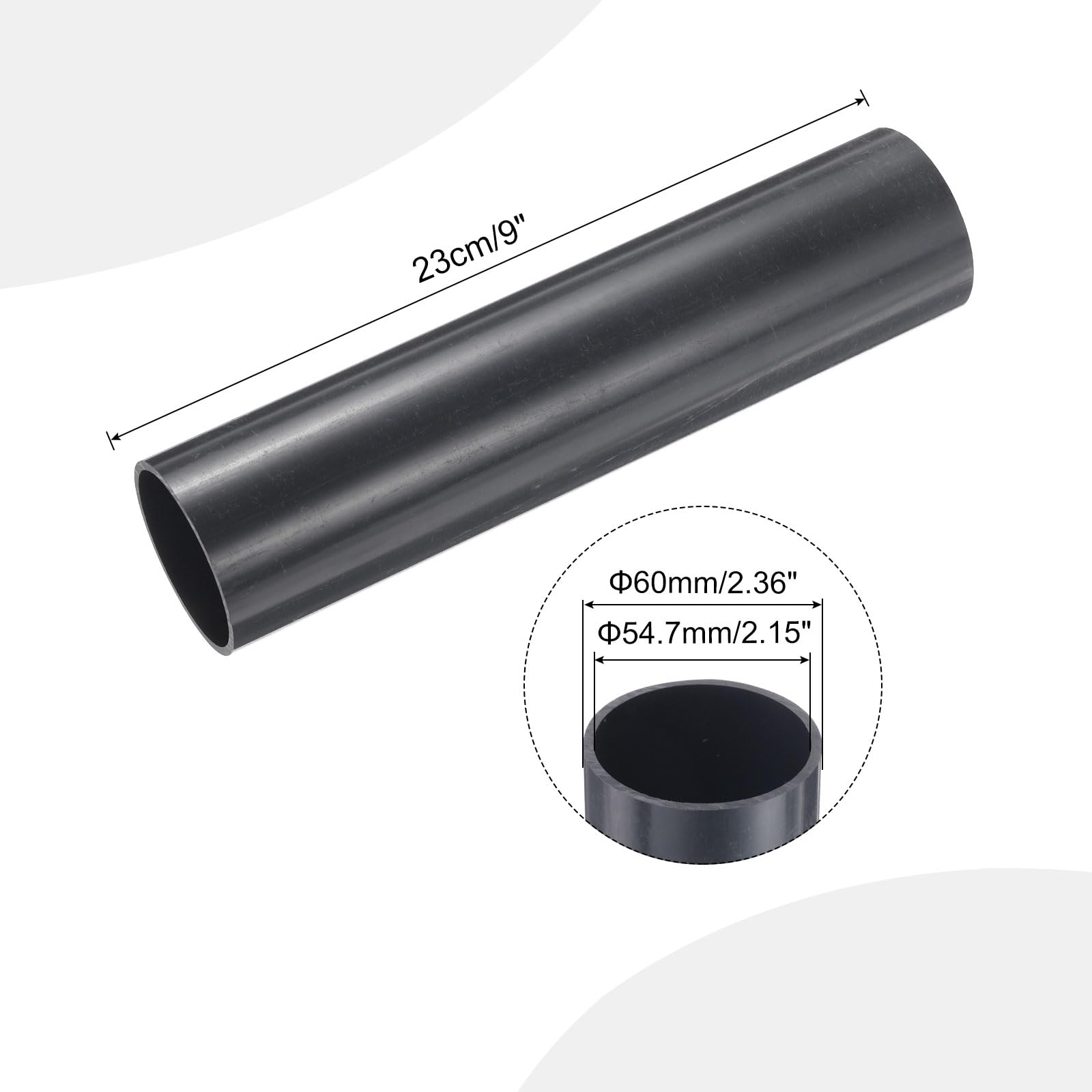 QUARKZMAN Rura PCW o średnicy 54,7 mm, długość 0,23 m, okrągła, z tworzywa sztucznego, do ogrodu, akwarium, rury wodnej, kanału kablowego, węża wentylacyjnego (ciemnoszara)