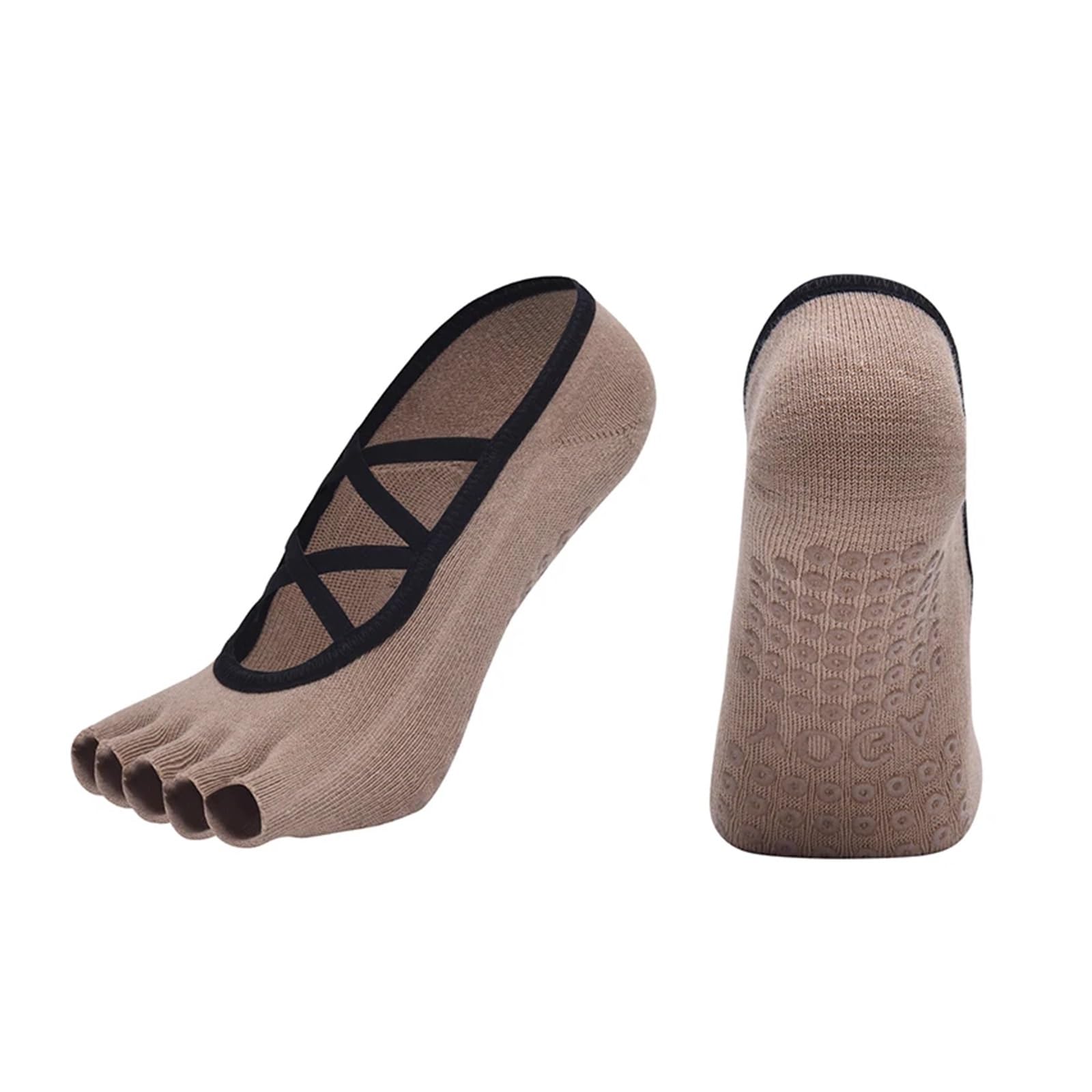 Calcetines de Yoga de vendaje cruzado sin espalda for mujer, calcetín de Pilates con cinco dedos, empuñaduras antideslizantes, calcetín deportivo de algodón for baile de Ballet y Fitness Para Yoga Pil