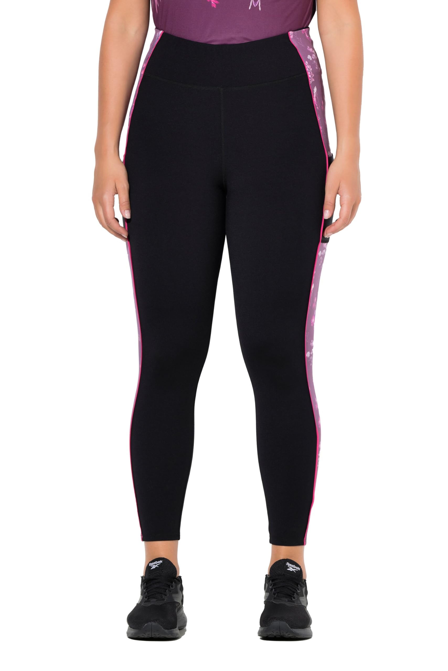 Ulla Popken Damen große Größen Übergrößen Plus Size Sport-Leggings, Blüten, schmales Bein, Taschen, recycelt 845161