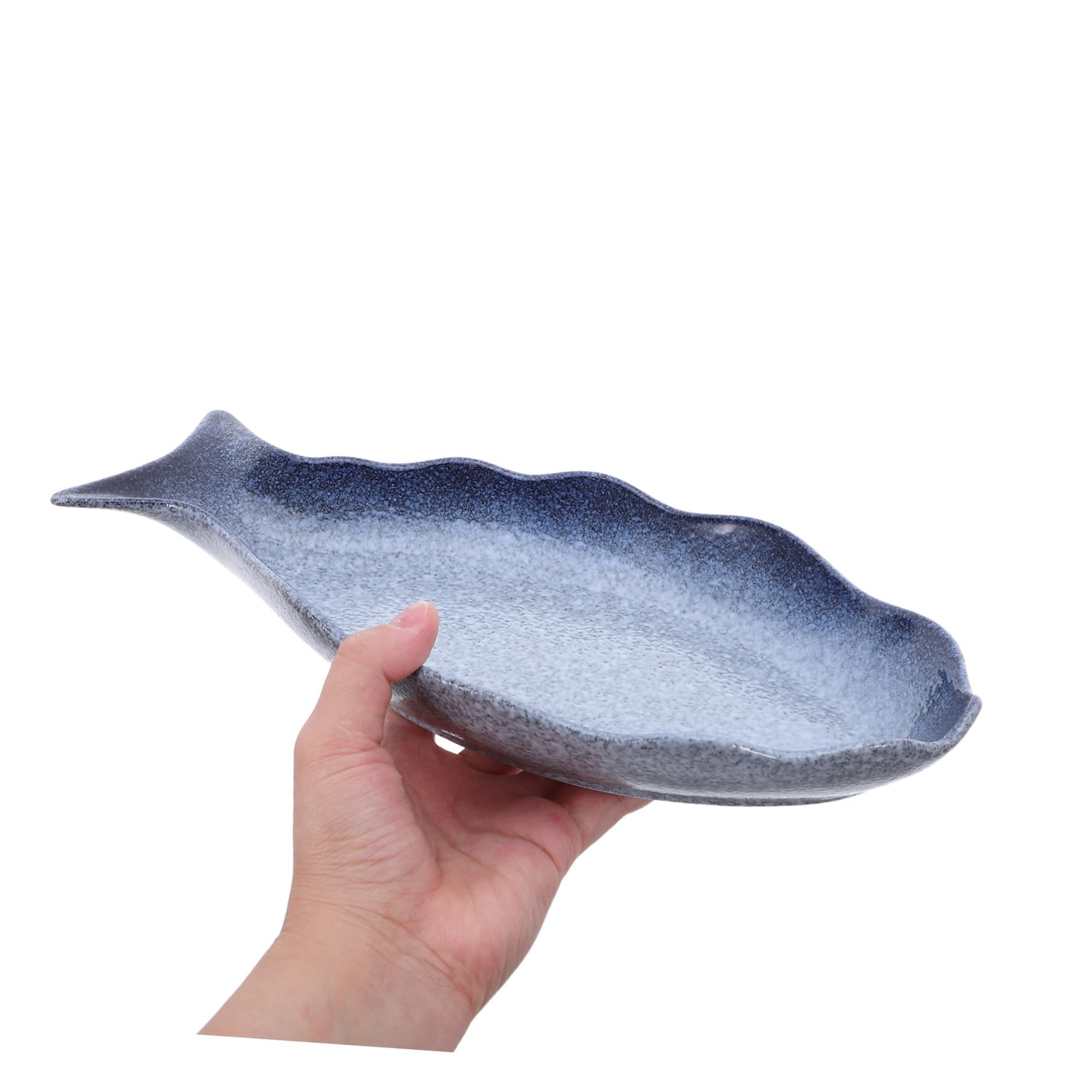 Plato de Cerámica Forma de Pescado para Servir Mariscos y Aperitivos, Diseño Elegante Azul, Adecuado para Mesa Festiva y Obsequio de Inauguración
