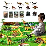 QDRAGON Dinosaur Playset, 31'' x 47'' Large Activity Play Mat with Dinosaur Figures, Model Trees, 15...