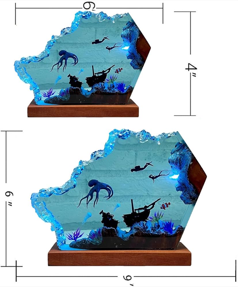 樹脂木製ランプ,海オーシャンランプ, 手作り木製テーブル樹脂ランプ, 寝室装飾 Amazon.co.jp : 海をテーマにしたジオラマ, 手作り木製テーブル樹脂
