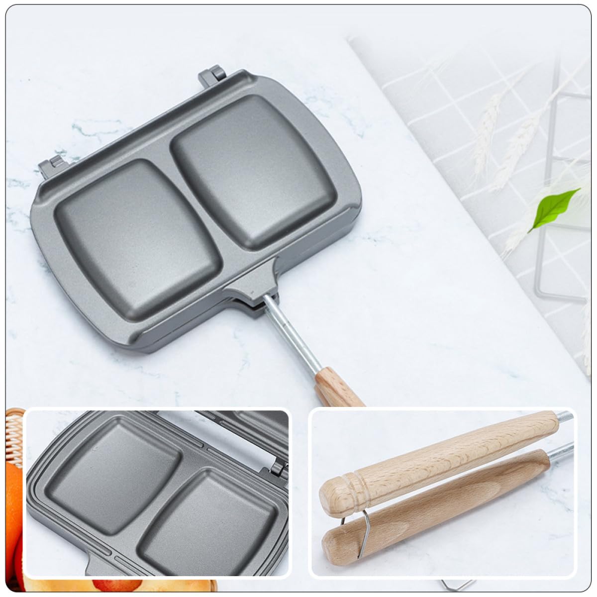 Uonlytech Padella Doppia Faccia Antiaderente per Sandwich, Macchina per Panini e Toast, Piastra per Colazione Compatibile Fornelli a Gas e Induzione, Teglia da Cucina Facile da Pulire
