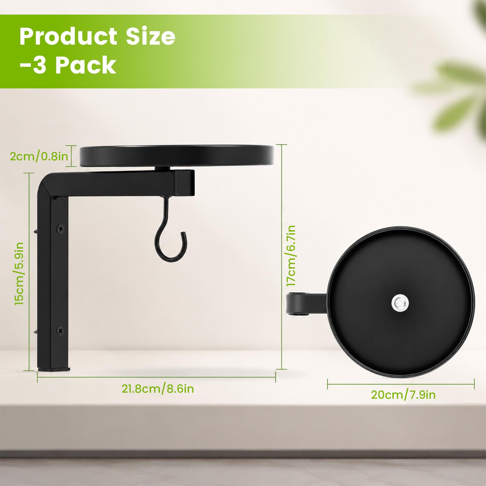 Lot de 3 supports muraux pour plantes - En métal - Avec crochets - Pour l'intérieur et l'extérieur - Étagère à plantes haute, à plusieurs étages - Pour balcon, salon, terrasse
