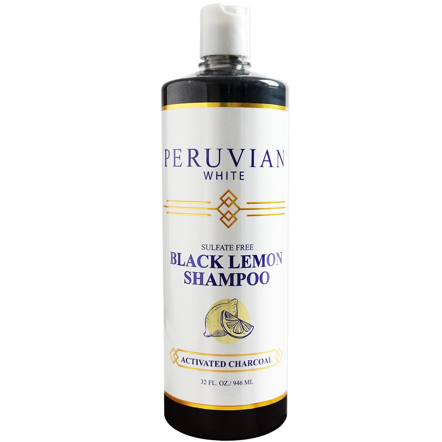 Peruvian white Black Lemon Activated Charcoal Shampoo 32oz, Deeply Cleanses Scalp, Oil Control and Balance