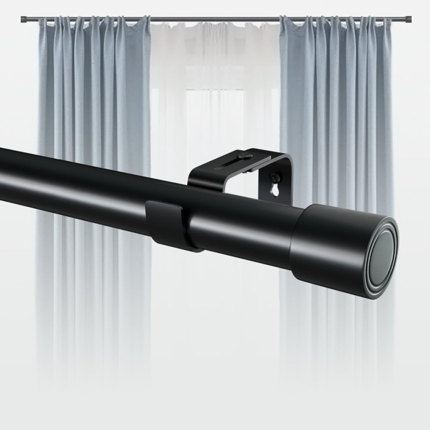 Black Curtain Pole For Windows Curtain Poles For Eyelet Curtains Small Curtain Pole For Bedroom Dining Room Kitchen Black 84-185CM — view 13
