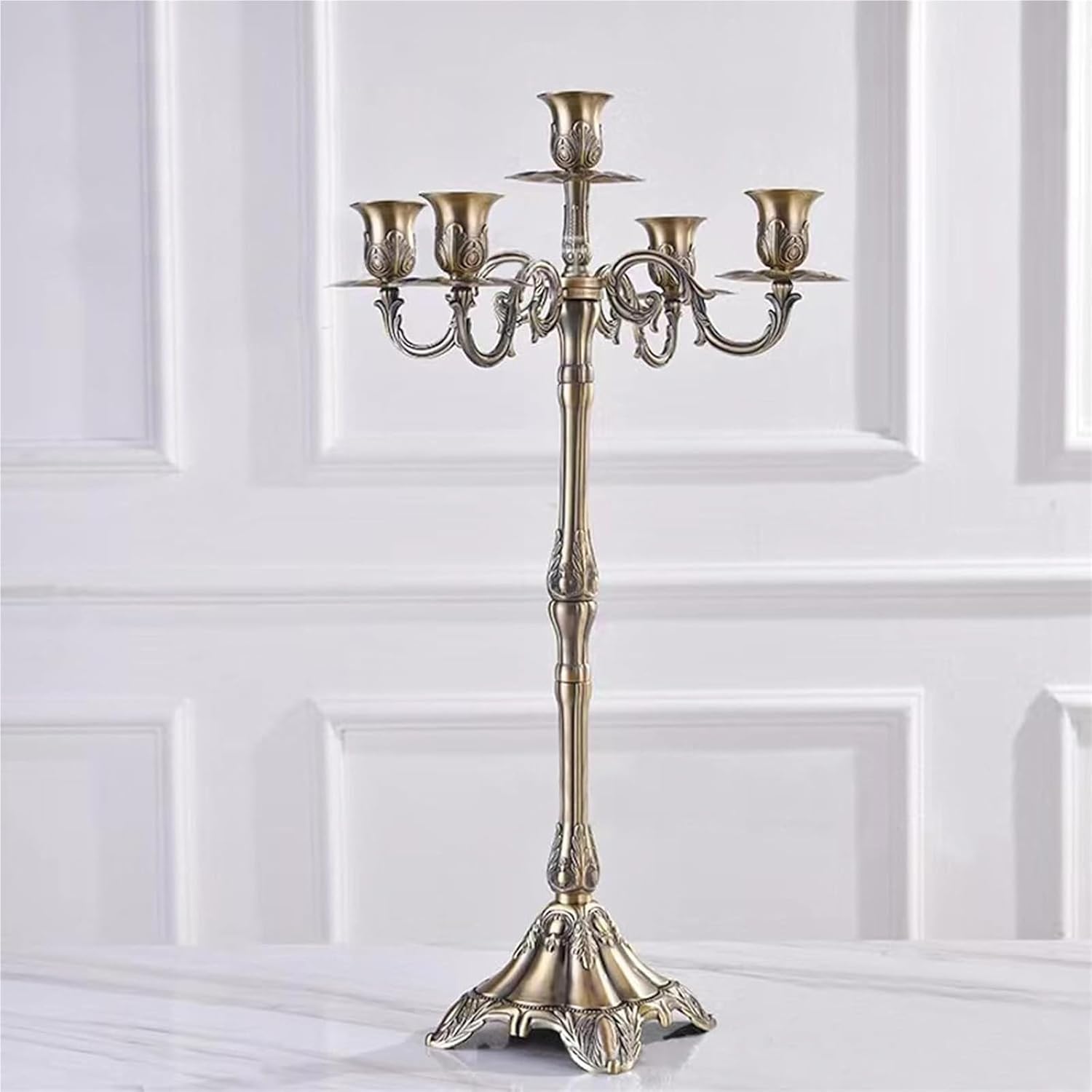 Candelabra - Candle Holder, 5 Arms Candelabra 25.4In Gold Candlestick Holder, for Taper Candles, Candle Holder Stand Table Centerpieces, for Wedding Home Decoration(Brass)