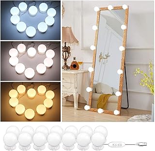 Hollywood LED Vanity Lights Strip Kit 14 Dimmable Bulbs, Vanity Mirror Lights for Body Makeup Bathroom Wall Mirror Plug in, 3 Color Modes & 10 Adjustable Brightness (Mirror & USB Charger Not Include)