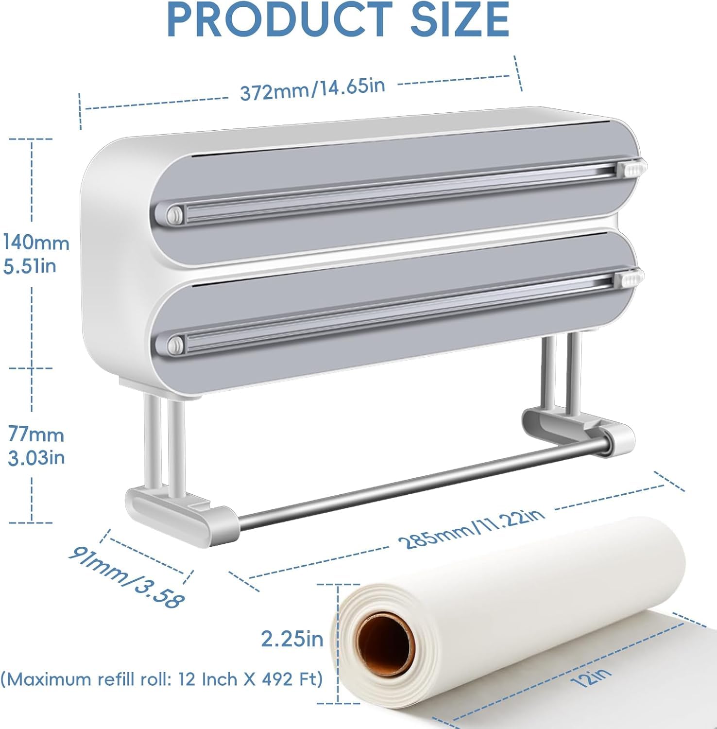 Distributeur Aluminium Et Film Alimentaire En Bambou – Avec Coupe, Rangement Mural Ou Tiroir, 2 En 1 Pratique - 4