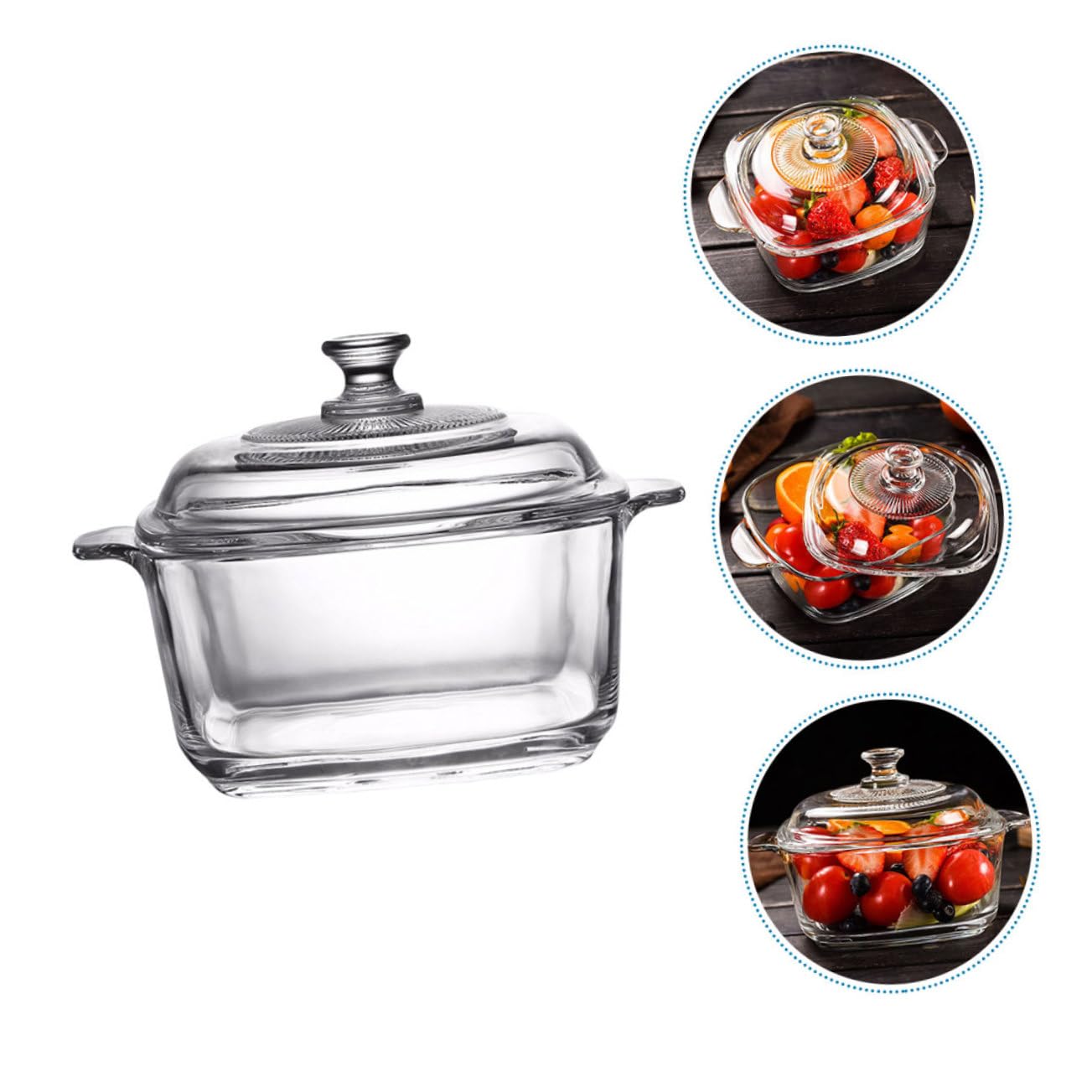 Mikrowellengeeignete Bruchsicher mit Deckel 1l Glasschüssel Hitzebeständiges Glas mit 2 Griffen für Snack Riegel und Kühlschrankgebrauch