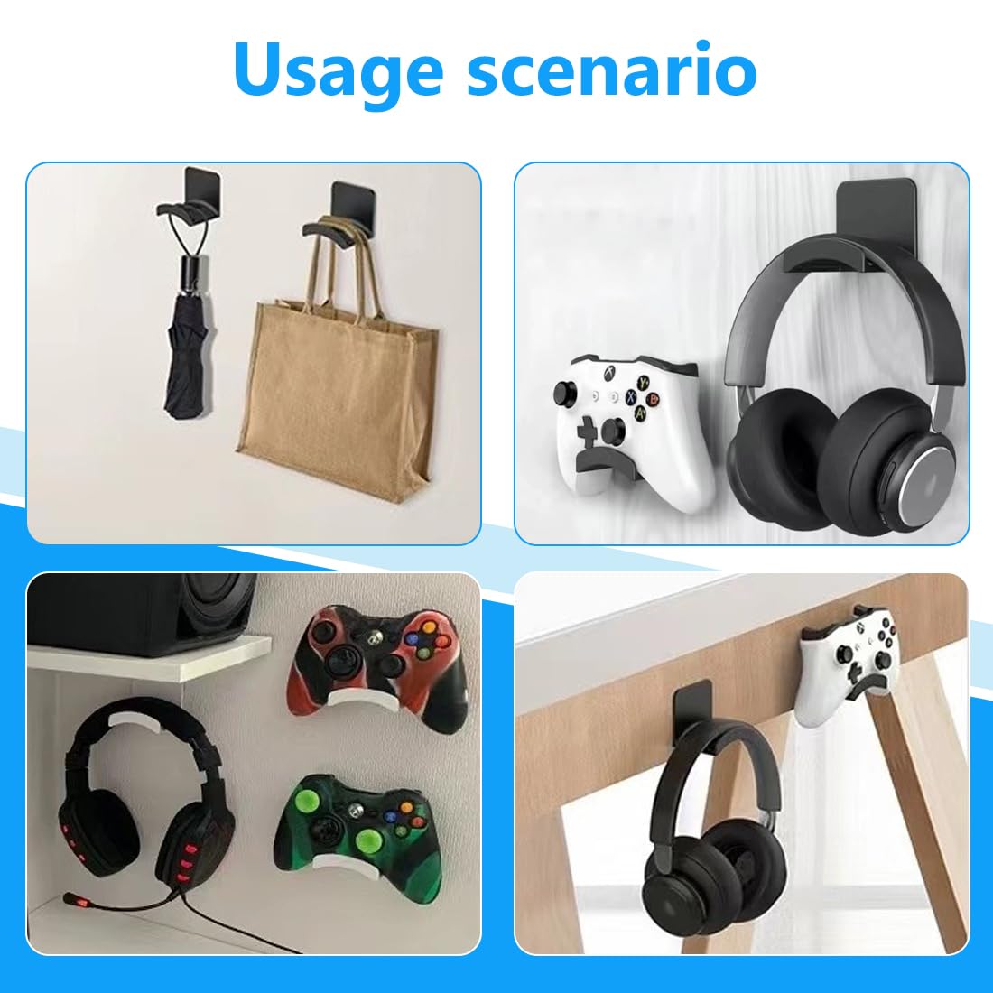 IKOPFLN 4 Pezzi Supporto da Parete per Cuffie Universale GancioAppendi Cuffie Staffa Stand al Muro, alla Scrivania al Tavolo (Nero e Bianco)