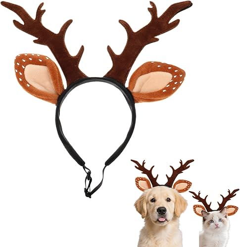 Miniatura 1 de Hemobllo Diadema de cuernos de reno para perro, alce, reno, para Navidad, perro, gato, mascota, disfraz de Navidad, accesorios para la cabeza para