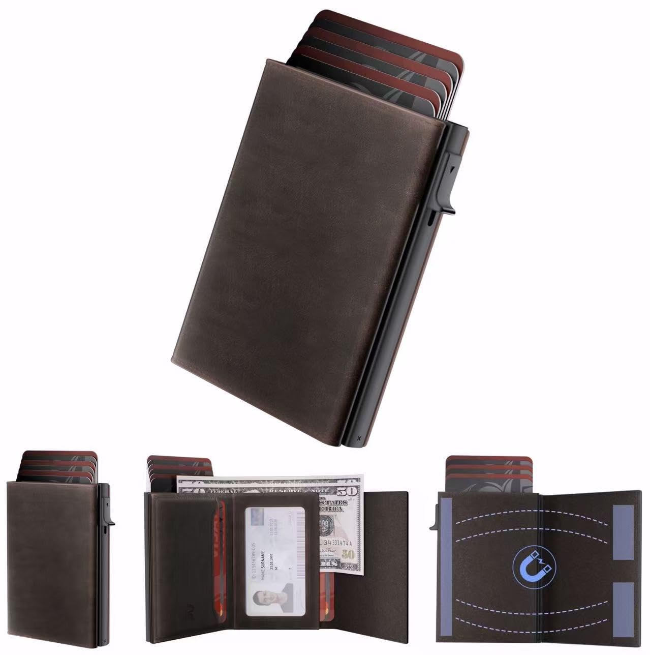 ROYAL KIT Wallet for Men Card Holder Pop Up Card Case RFID Blocking Premium Genuine Leather Slim Minimalist