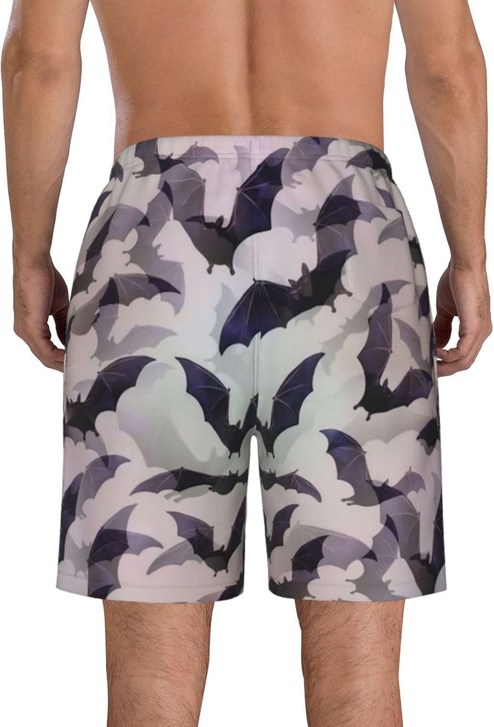 Halloween Bats Grey Print Mens Casual Shorts Drawstring Summer Beach Stretch Shorts Novelty Swimtrunks