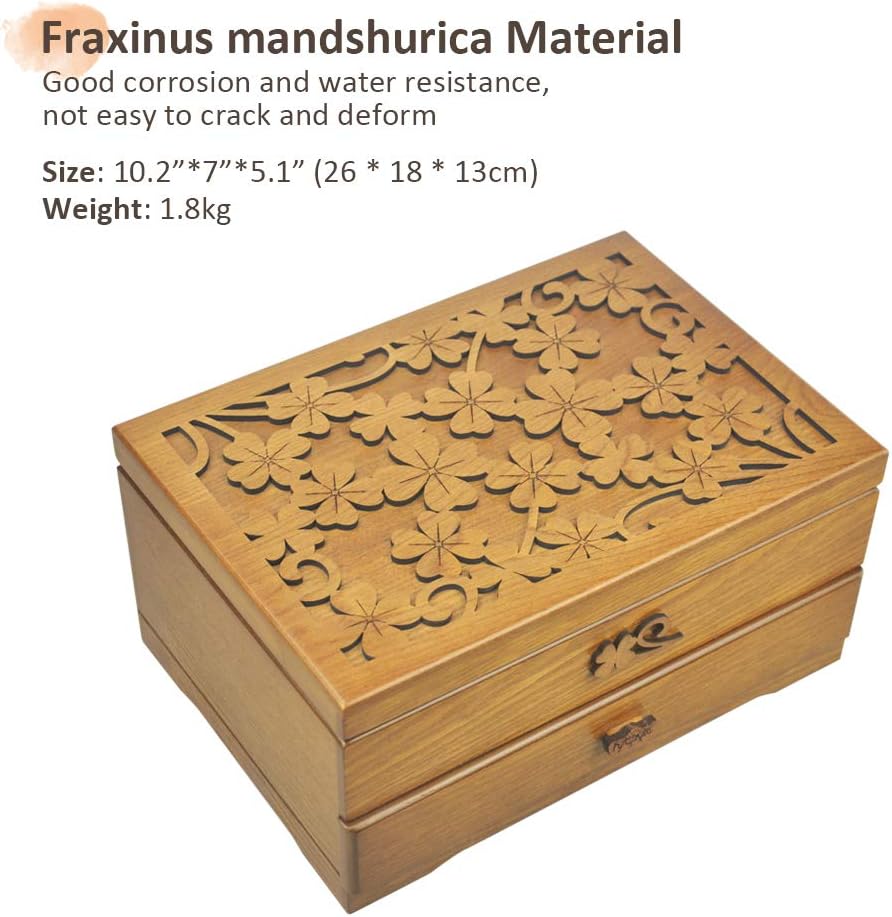 Up To 40% OFF vvhu Wood Jewelry Box, 1 Drawers Mirrored Jewel Organizer, Jewellery Storage Case for Woman or Girl with Velvet Holder for Necklace Earring Bracelet Ring Bangle Watch (2 Layer, Yellow)