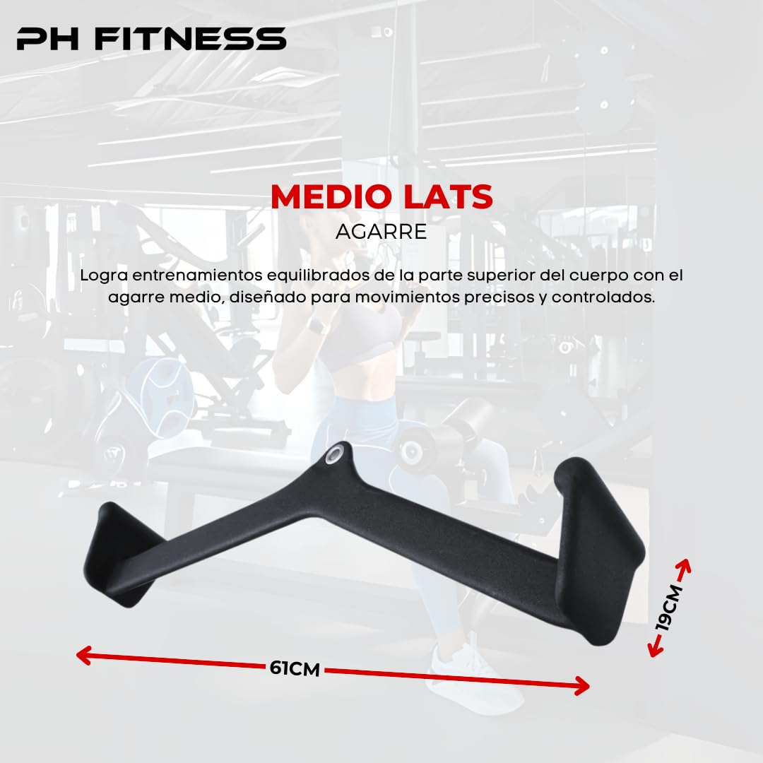 PH Fitness Set de Accesorios Multi Grip [5 Agarre] – Mangos Versátiles para Lat Pulley y Remo – Barra Ajustable con Antideslizante de Espuma – Ideal para Gimnasio en Casa y Entrenamiento de Fuerza