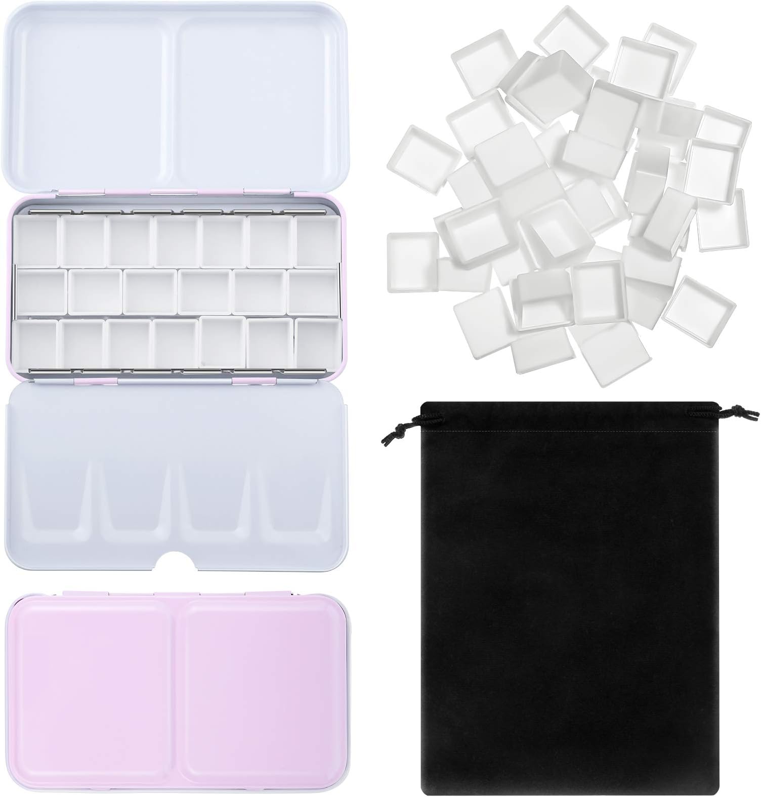 PATIKIL 52-Piece Empty Watercolor Palette - Metal Tin With Half Pans Purple Case