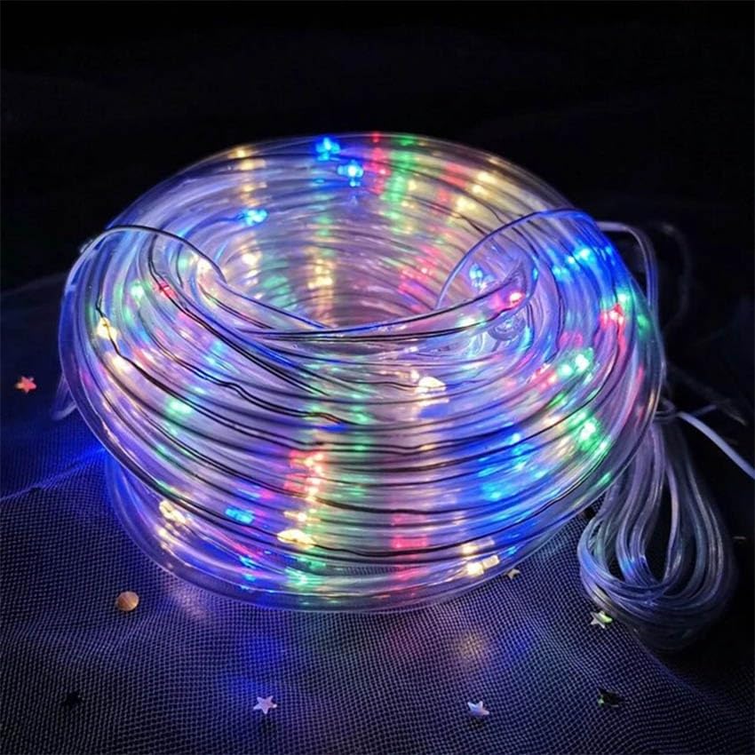 Łańcuch świetlny - rura niskiego napięcia Φ5 mm, RGBY, 5 m, IP44, 50 diod LED, 3,6 W, 220-240 V, 8 funkcji, pamięć i timer.
