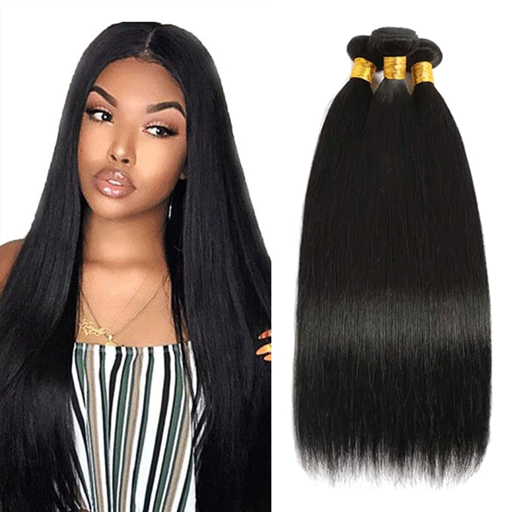 View 1 of 22 24 26 Inch Straight Bundles Human Hair 3 Bundles Brazilian Remy Hair 50 Grams/Bundle 10A Grade Unprocessed Virgin Hairs Straight Bundle Weaves Extensions for Black Women