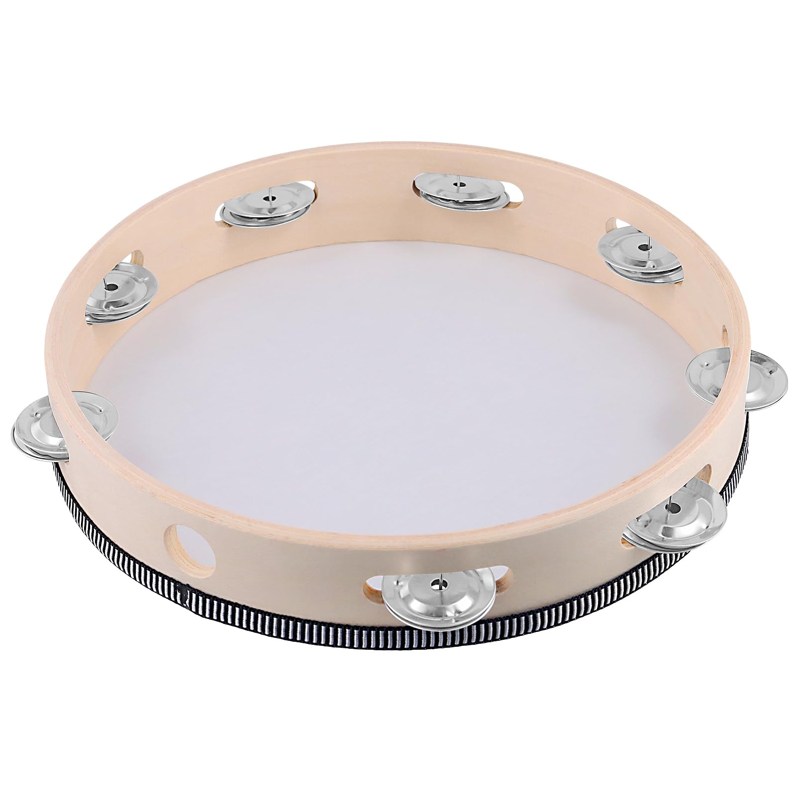 Lot de 4 tambourins en bois pour église, karaoké, éducation musicale - Beige - 25 cm