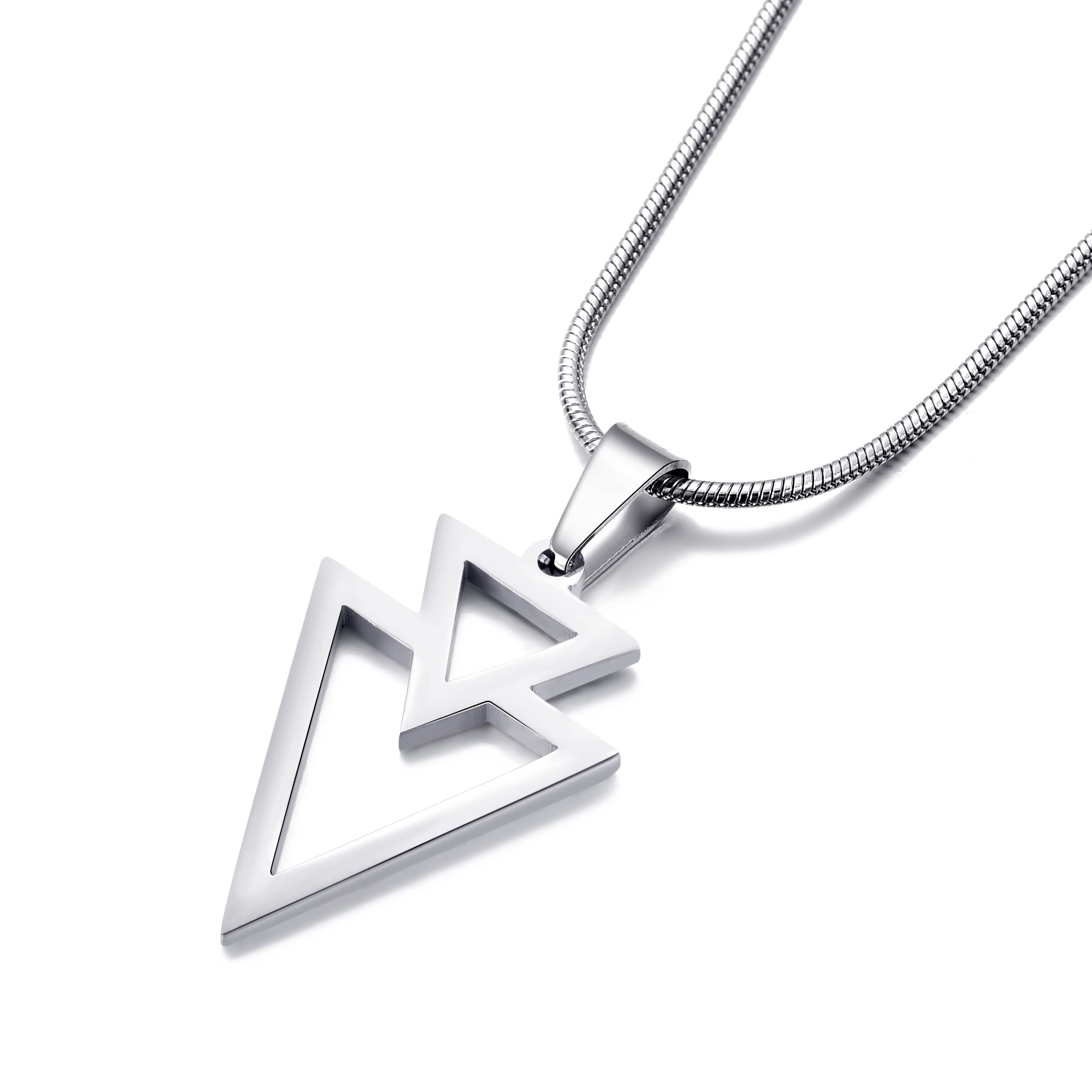 MOO&LEE Geometric Pendant Necklace for Men Stainless Steel Triangle Necklace with 22 Inch Snake Chain