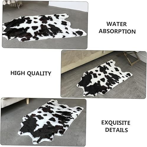 Miniatura 4 de Zerodeko 2 alfombras de vaca mullidas, alfombra de imitación de ciervo, alfombra de área de animales, alfombra de felpa con estampado de vaca,