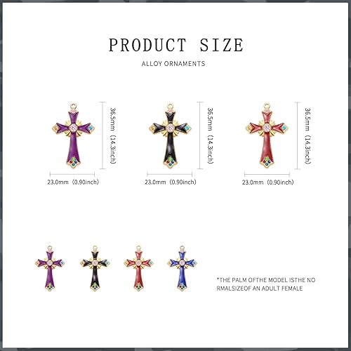 Miniatura 2 de 12 dijes de cruz de diamantes de imitación de cristal de 6 colores, esmalte de aleación, medalla de San Benito, colgantes de crucifijo INRI para