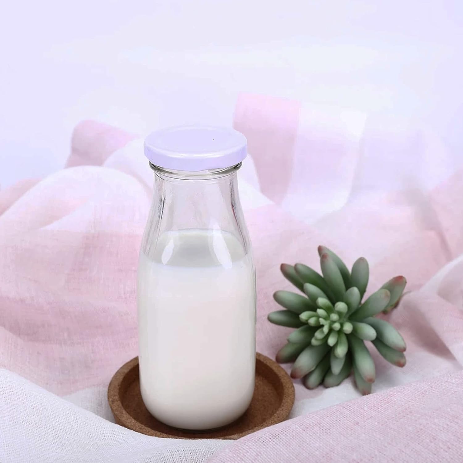 BBA SUNRISE | Glass Milk Bottles With Lids 10oz, Juice Bottles with Lids, Vintage Breakfast Shake, Container, Vintage Drinking Bottles for Party, Reusable Dairy Bottles (24 pack) : Home & Kitchen