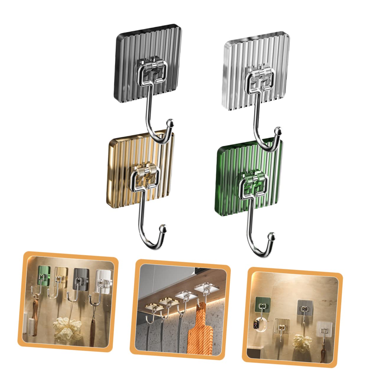 16piezas Gancho Adhesivo Inoxidable Para Pared Ganchos De Montaje Sin Taladro Para Baño Cocina y Decoración Del