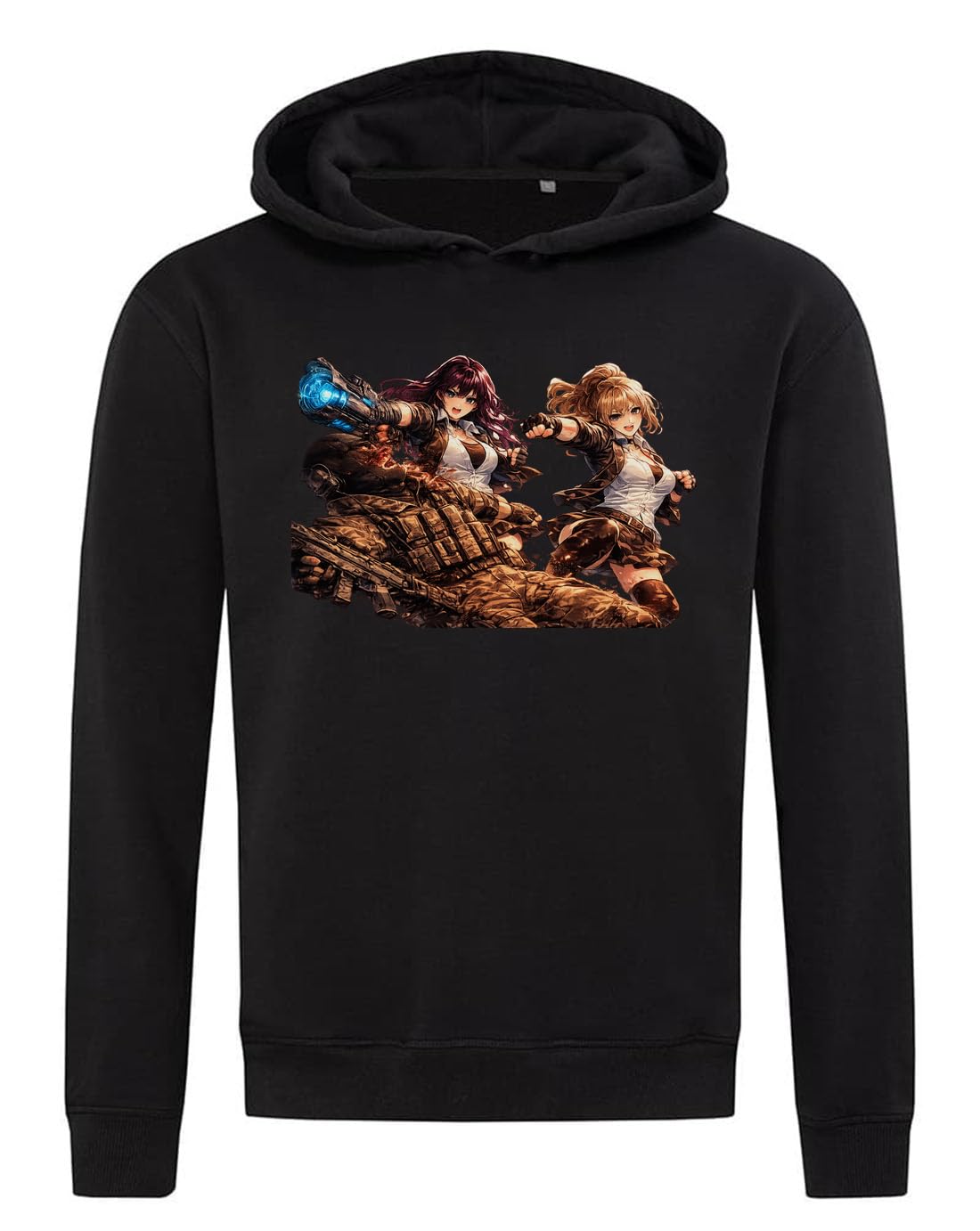 Dynamic Battle Scene with Fierce Fighters Felpa con cappuccio in misto cotone nero