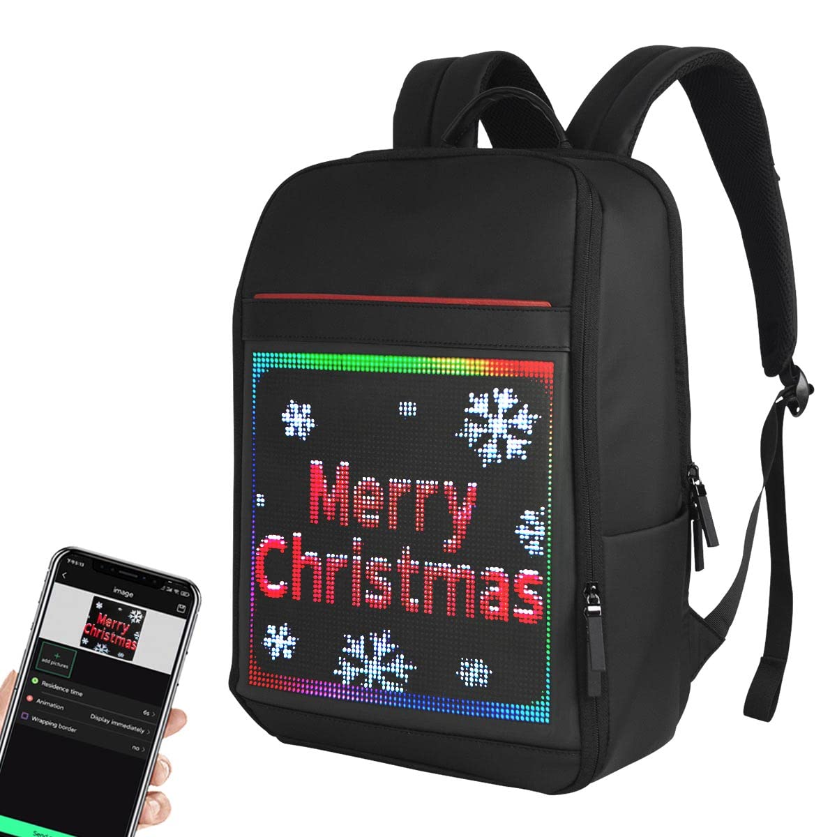 Welaso Smart Bluetooth LED Backpack with Colorful LED Sign Panel and Programmable, DIY Laptop Daypack Bag,Black (Large 25L,without Rain Cover)