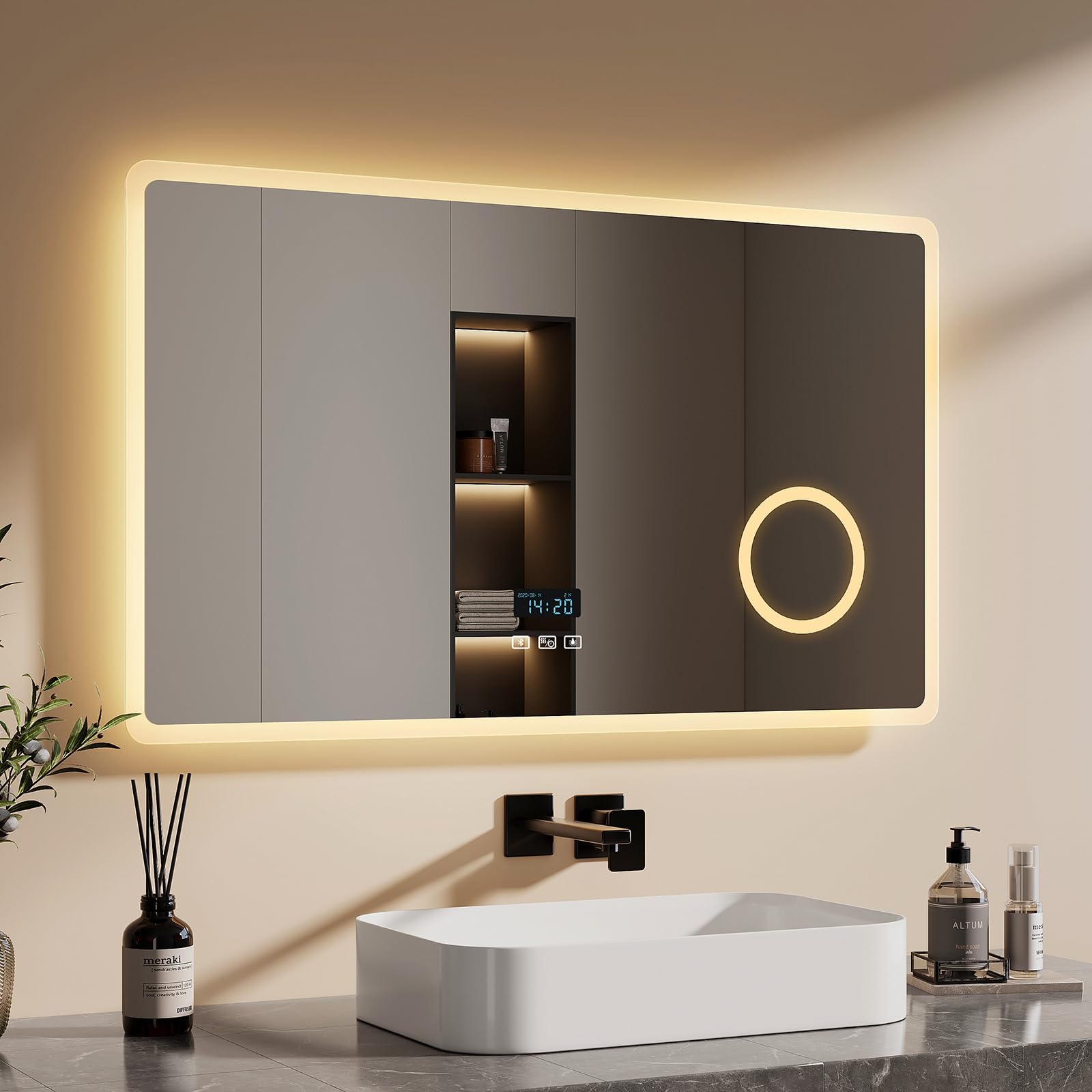 Specchio da bagno 80 cm con LED e funzione antiappannamento - Biba
