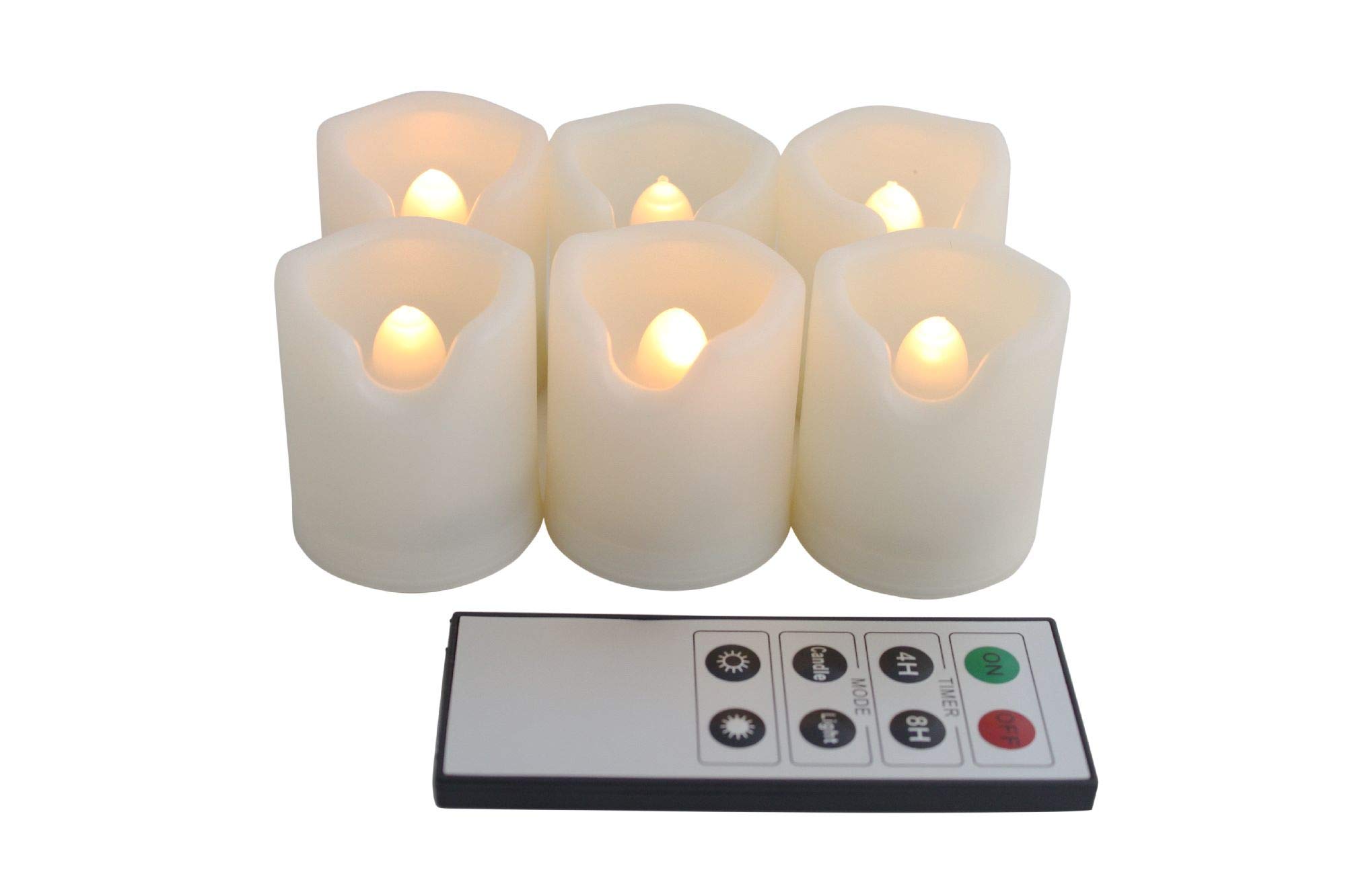 ecoGeckoRemote Controlled Round Melted Edge Flameless LED Votive Candles, Set of 6