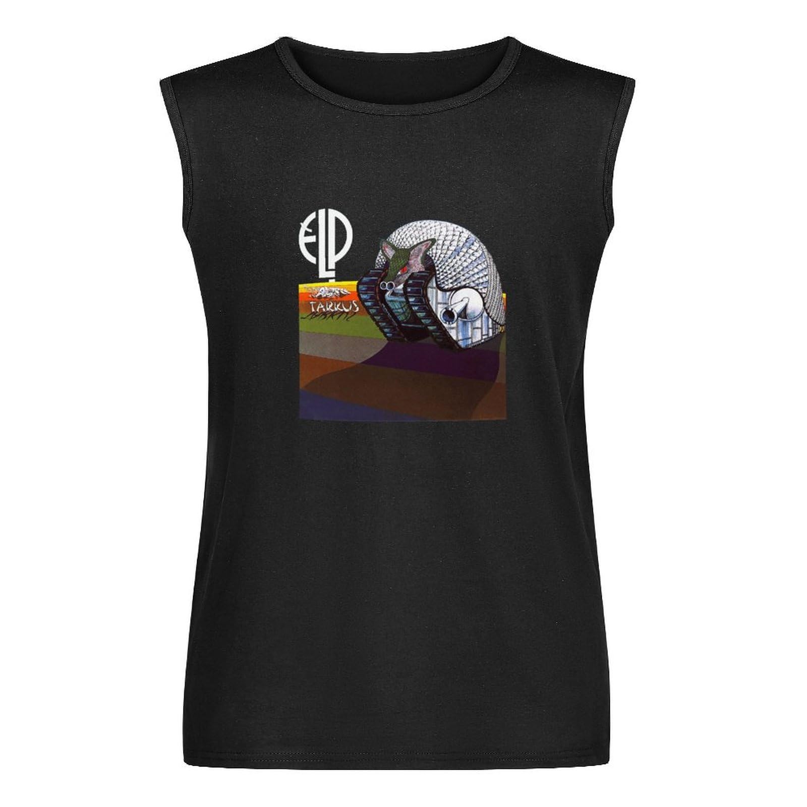 Men's Vest Tank Emerson Lake & Palmer Tarkus ELP English Logo to Men's Sleeveless T Shirt Casual Tops Clothing Black S