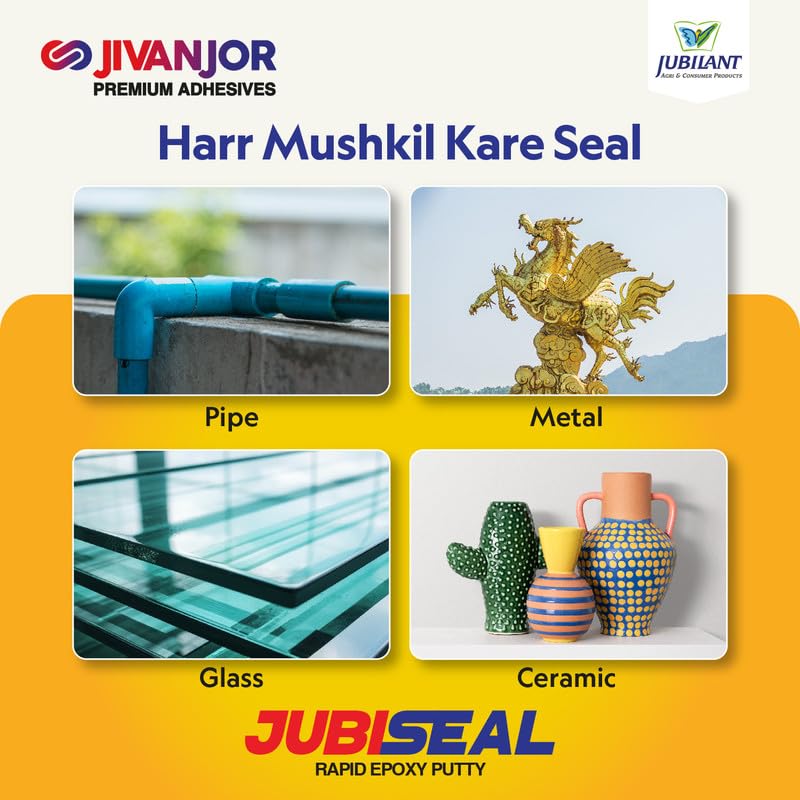 Jivanjor Jubiseal Rapid Epoxy Putty | Cracks, leaks, gap filling, insulation and rapid treatment for repair. For plumbing, electricity and motor vehicle use. 25 GX Pack of 44 Jivanjor Jubiseal Rapid Epoxy Putty | Cracks, leaks, gap filling, insulation and rapid treatment for repair. For plumbing, electricity and motor vehicle use. 25 GX Pack of 44
