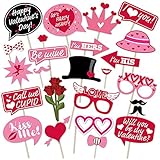 Valentine's Day Photo Booth Props Happy Lovers Selfie Photobooth Props, Valentine Creative Funny Backdrop Decorations Supplies Wedding Party Games Selfie Posing Signs DIY Craft 25 Pcs/Set
