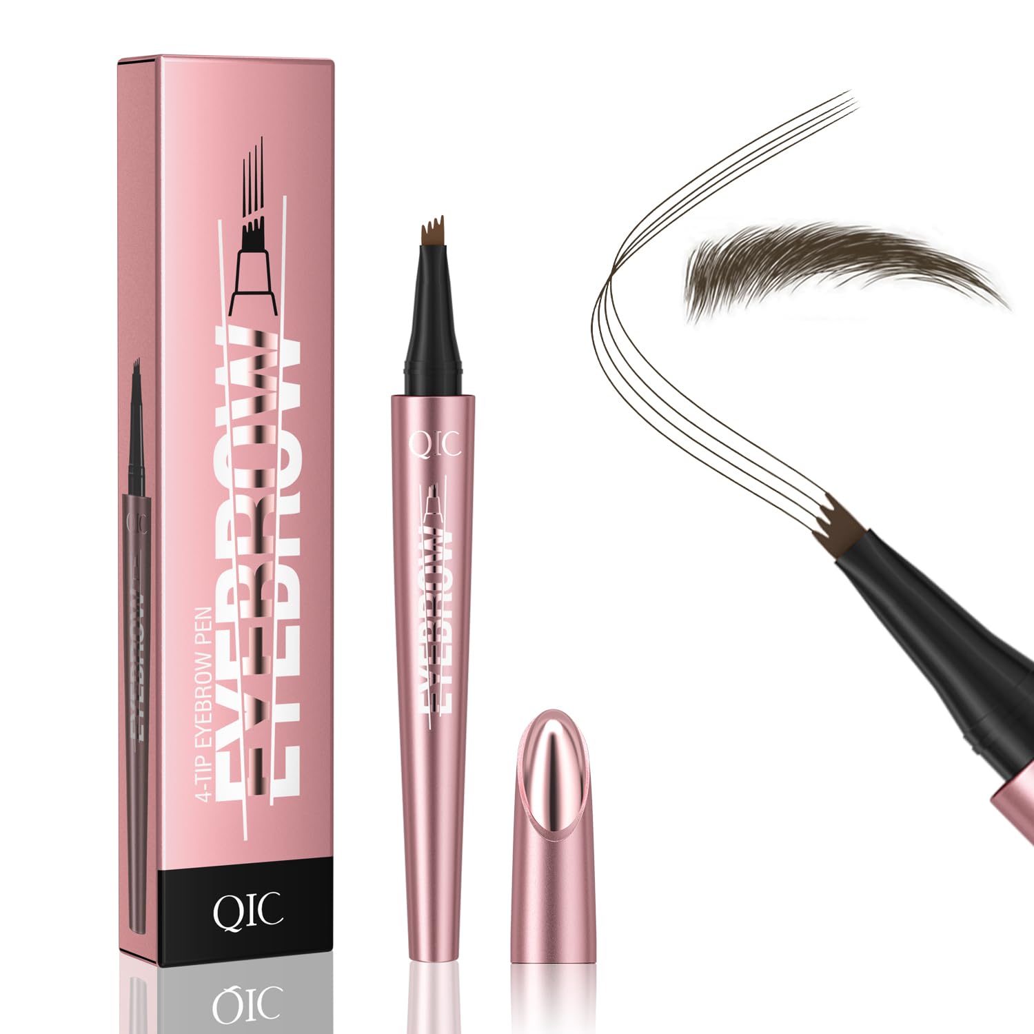 QIC Penna Sopracciglia, Effetto Pelo Matita Sopracciglia Impermeabile & No Transfer, Lunga Durata Up to 12H Matita Sopracciglia Microblading, Cruelty-Free (06 Black Brown)