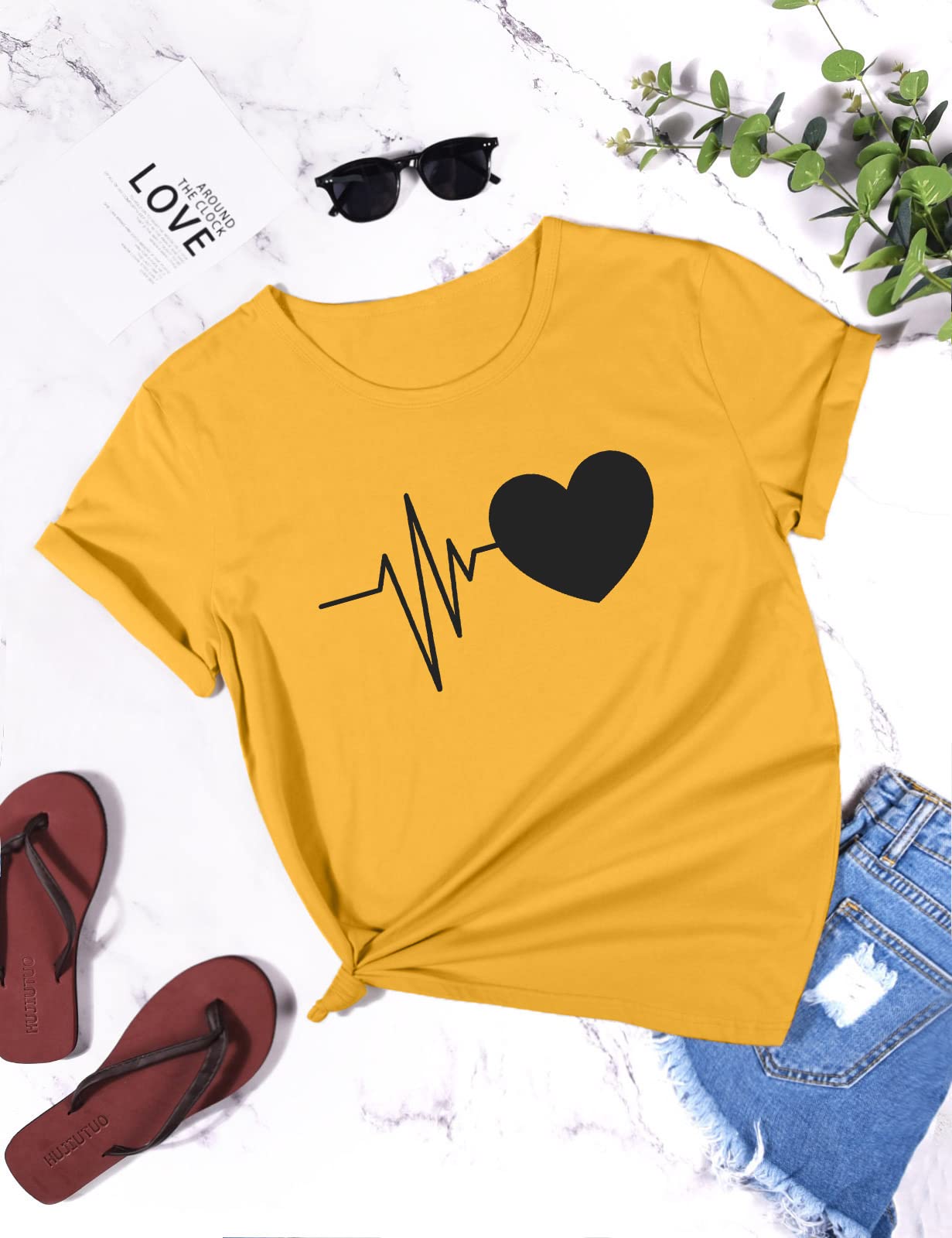 heekpek Maglietta Manica Corta Donna Amore T-Shirt Cotone Maglietta Elegante Donna Casual T-Shirt Estiva con Girocollo Modello Vintage ModaT-Shirt Manica Corta Camicia