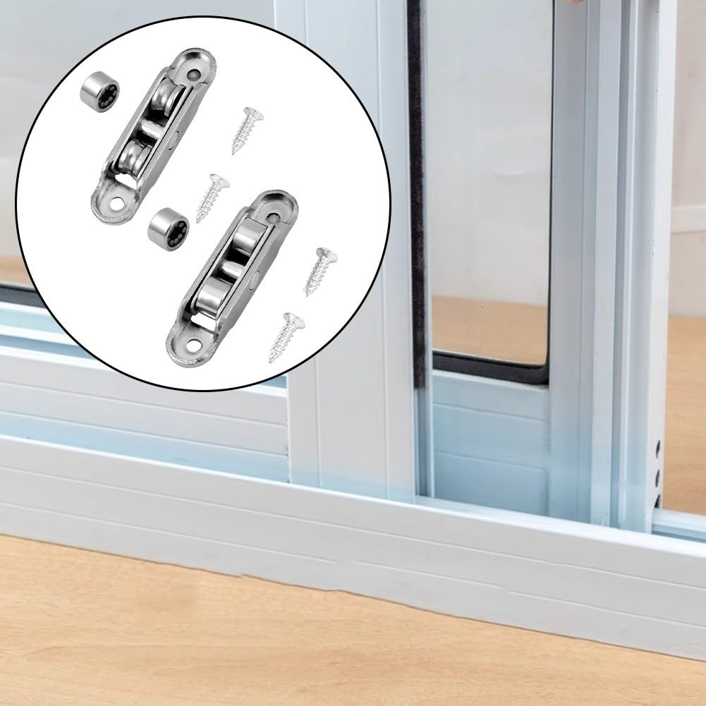 Lot de 4 rouleaux de porte coulissante en acier inoxydable avec 77 roues plates pour cadres à battants en aluminium, conçus pour un glissement fluide et des applications faciles (A)